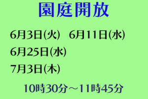 令和７年度園庭開放のお知らせ（６月・７月）